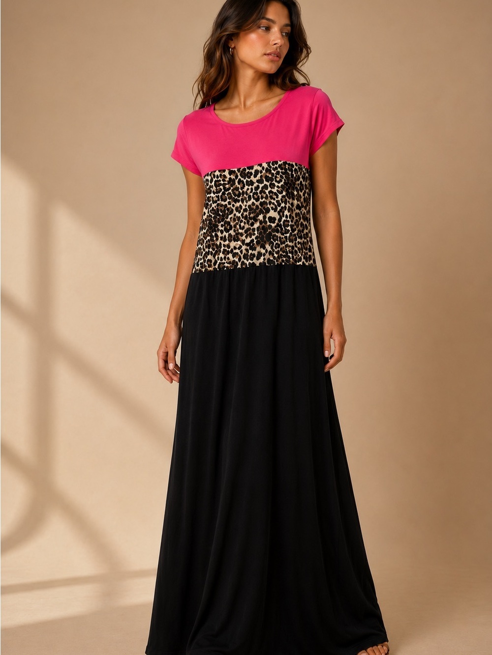 Giddy Up Glamour Colorblock Leopard Maxi Dress Boutique Style XL